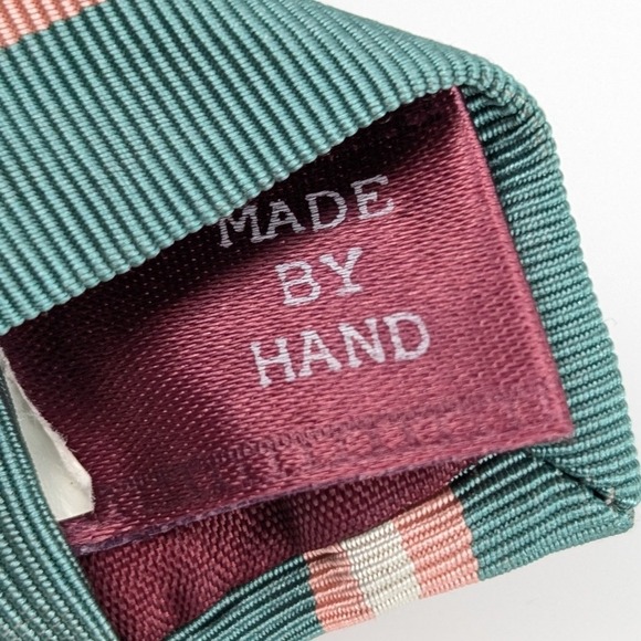 Polo Ralph Lauren Silk Hand Made Striped Men Neck Tie Teal Green Pink USA Narrow - Picture 3 of 9